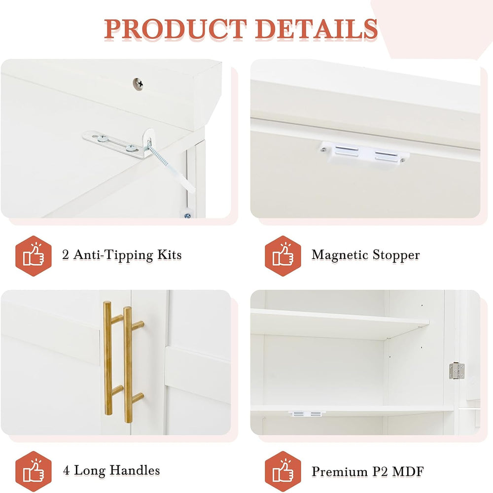 Freestanding Kitchen Pantry Cabinet, Tall Larder Cupboard Storage Cabinet wit...