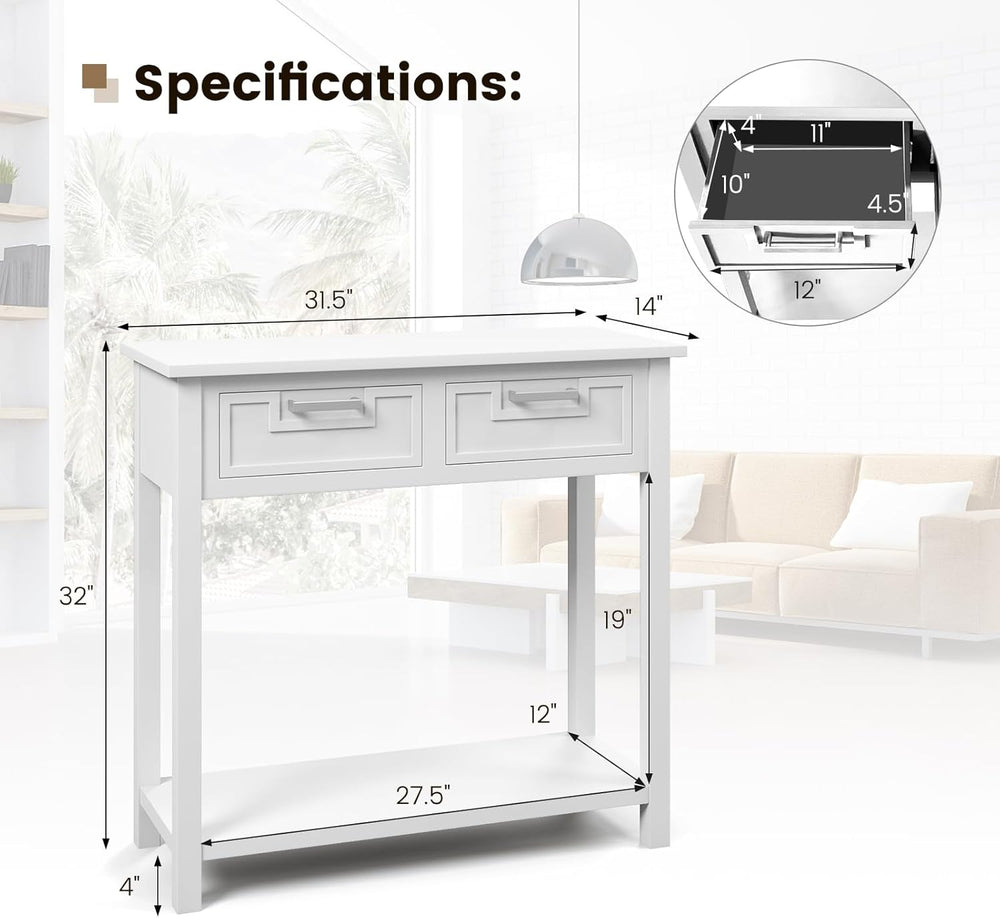 GOFLAME Small Console Table with 2 Drawers, 31” Entry Table with Storage Shel...