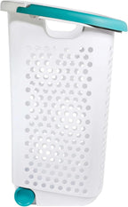 Plastic Rolling Laundry Basket with Pop-Up Handle & Wheels – 70.52 Liter (2 Bushel) Capacity, Ventilated Design, Easy to Clean, For Home & Laundry Room