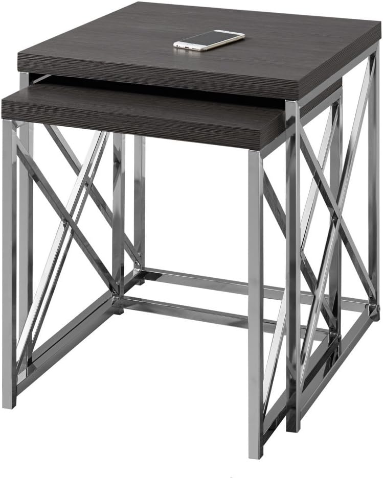 Monarch Specialties , Nesting Table, Chrome Metal, Grey, Table Set, 2 pcs