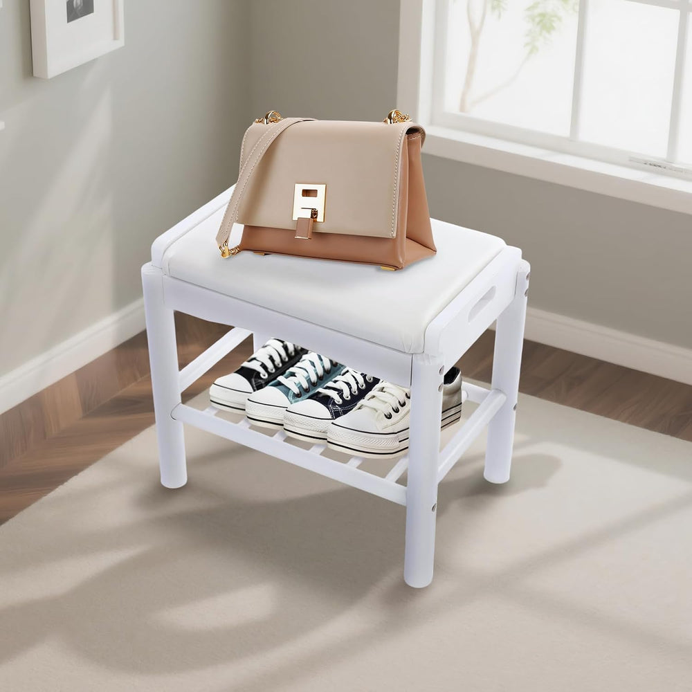 Shoe Bench with Cushion, 2-Tier Bamboo Shoe Rack Bench, Entryway Shoe Storage...