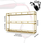 Wall Mounted Wine Rack, Floating Industrial Liquor Glass Holder 3 Tiers, Large Metal Wine Bottle Display Rack Hanging Shelf, for Home Bar Dining Room Decorative (Gold, 47.24x35.43x9.84in)