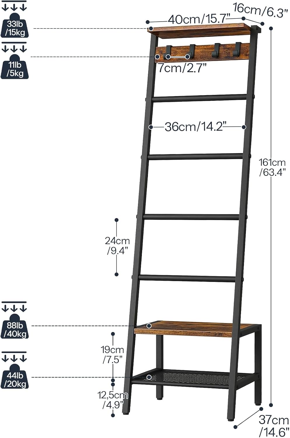 HOOBRO Blanket Ladder Bundle, 63.4" H Decorative Ladder Shelf with Hooks, Towel Rack with 1 Fabric Drawer, BF13CJ01-BF92CJ01
