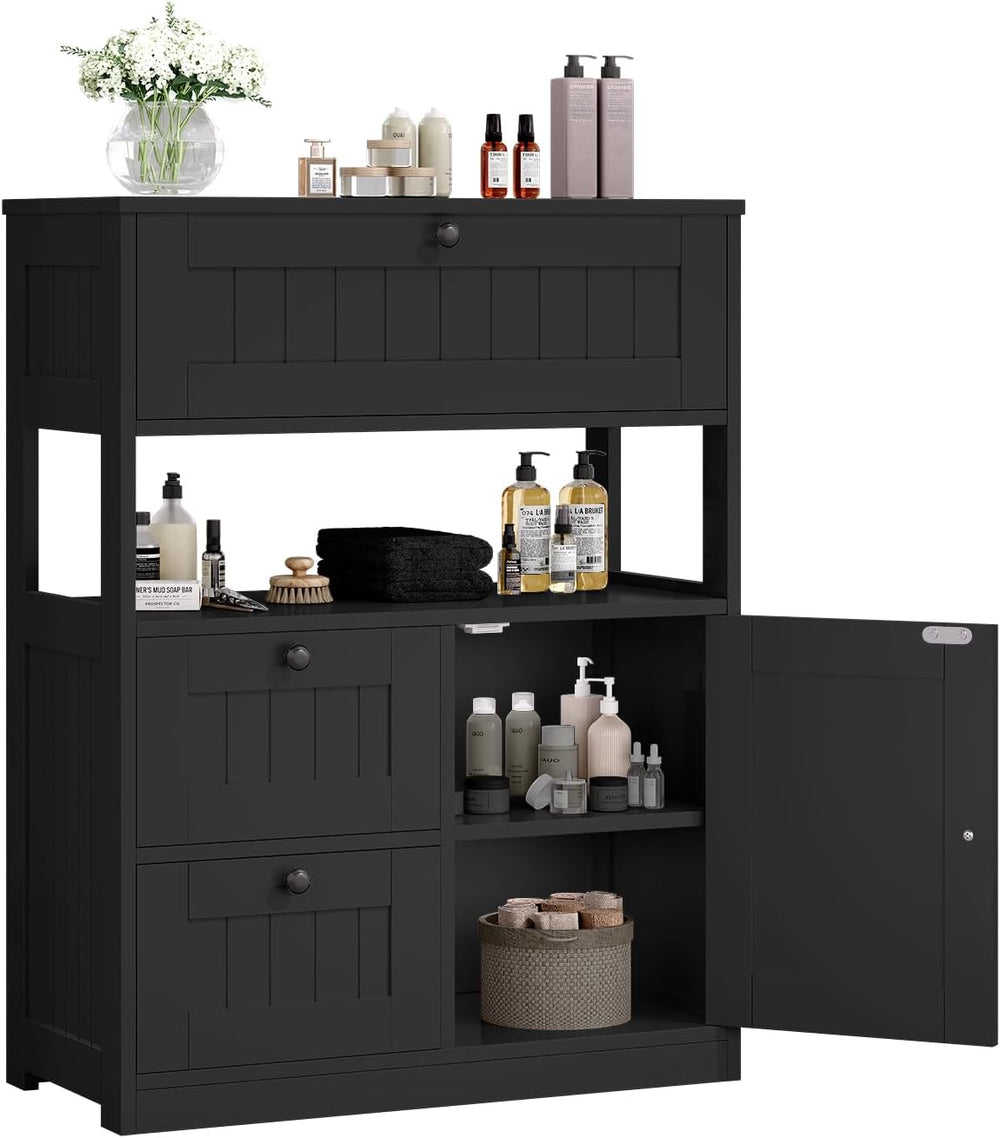 GRUSIGN Storage Cabinet, Modern Bathroom Floor Storage Cabinet Organizer with...