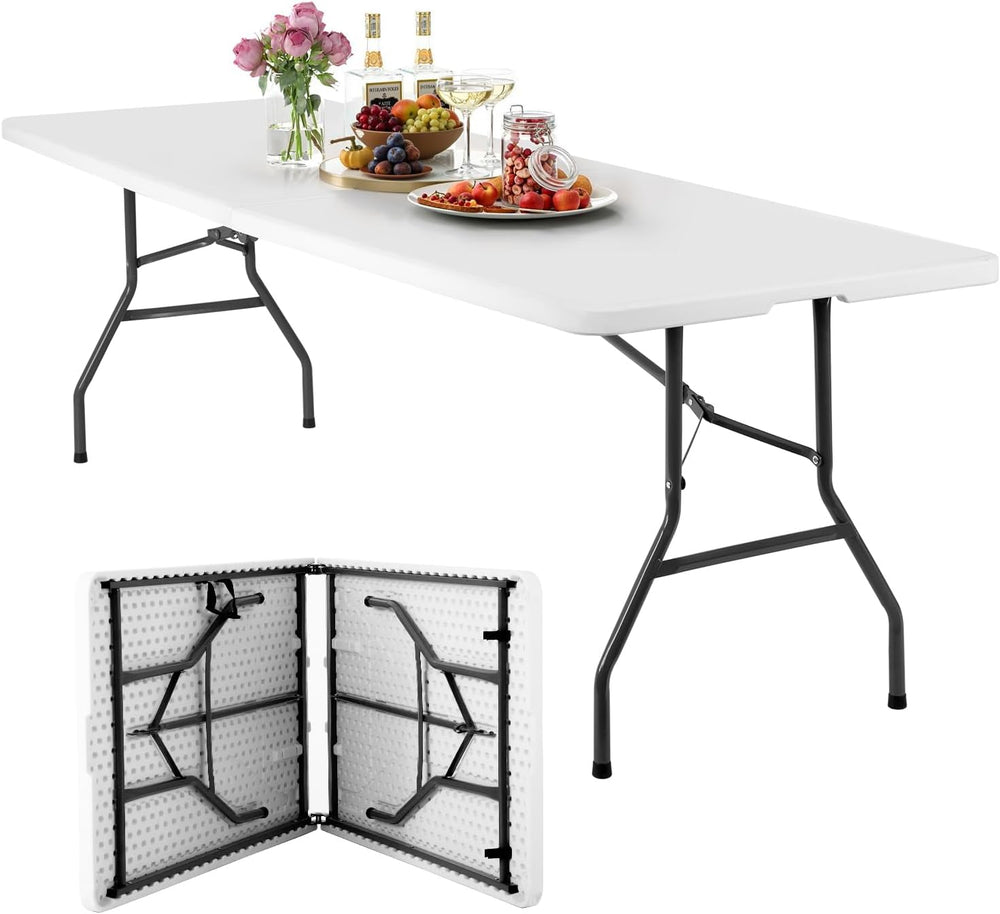 FDW | 8FT Folding Table | White | Portable Plastic Table | with Carry Handle ...
