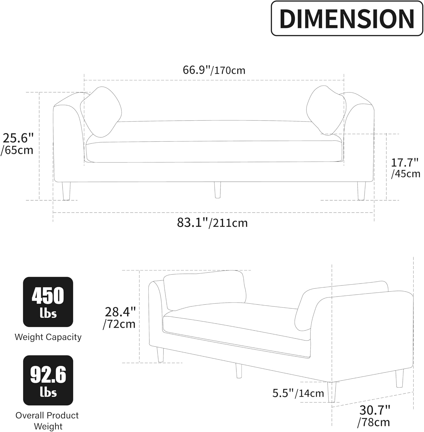 mikibama 83.1" Extra Long Ottoman Bench for Bedroom,Oversized Chenille Upholstered Chaise Lounge Sofa Benches,Modern End of Bed Bench with Arms,Lounger Daybed Couch with Pillows (Beige)