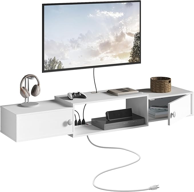 HOOBRO 55" Floating TV Stand with Power Outlet, Modern Wall Mounted Medi...