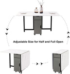 Foldable Space Saving Dining Table Extendable, Folding Dining Table with Storage and Wheels 2-Layers, Versatile Drop Leaf Table Modern for Living Room, Kitchen, RV Campers (Grey)