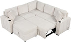 84.7" Symmetrical Convertible Sleeper Sectional Sofa Couch Bed for Living Room 4 Seater L Shaped Reversible Pull Out Sleeper Sofabed with Movable Ottoman ,2 Cup Holders ,USB Ports, Detachable Backrest