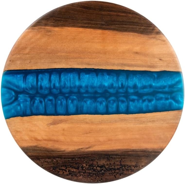 3-Piece Round Nesting Side Table Set 15.7 in | Blue Walnut Wood & Epoxy |...