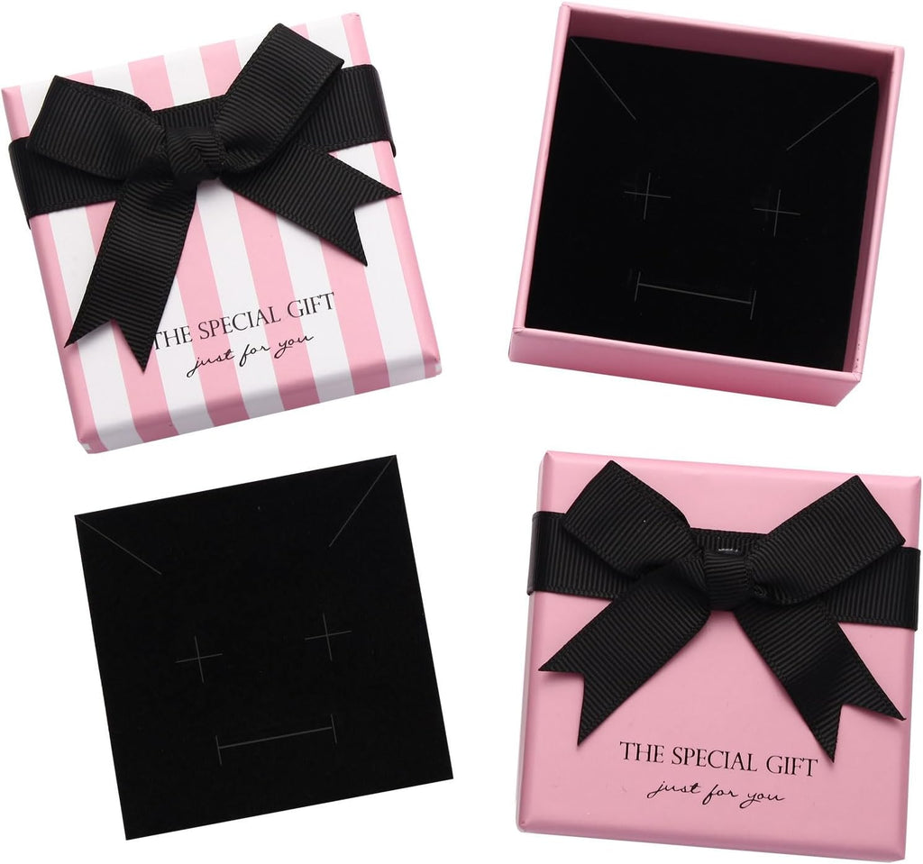 14pcs Small pink Cardboard Gift Jewelry Boxes for Necklace, Earring, Ring, Pendant, Bracelet, Anklet, Jewelry Holder，Bulk Gift Box jewelry display (pink with white stripes)