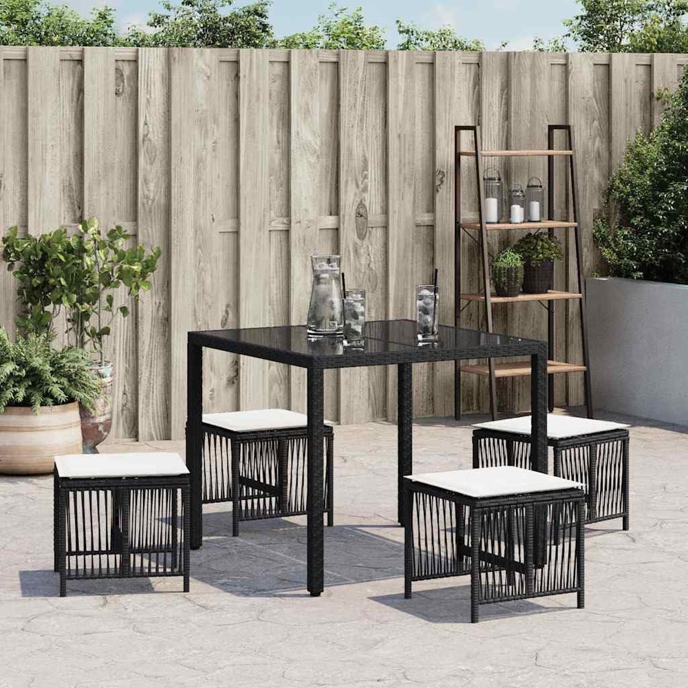 Poly Rattan Garden Stool Set of 4 Black Cream