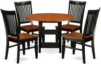 East West Furniture SUWE5-BCH-W 5 Piece Dining Set Includes a Round Dining Room Table with Dropleaf & Shelves and 4 Kitchen Chairs, 42x42 Inch, Black & Cherry