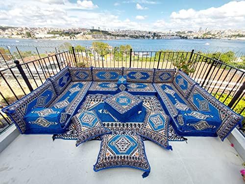 arabicsofa U Shaped Arabic Sofa Set – Royal Blue Modular Floor Seating for Gu...