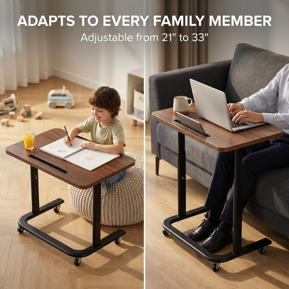 BUYIFY Height Adjustable TV Tray Table with Wheels for Couch or Sofa | Rollin...