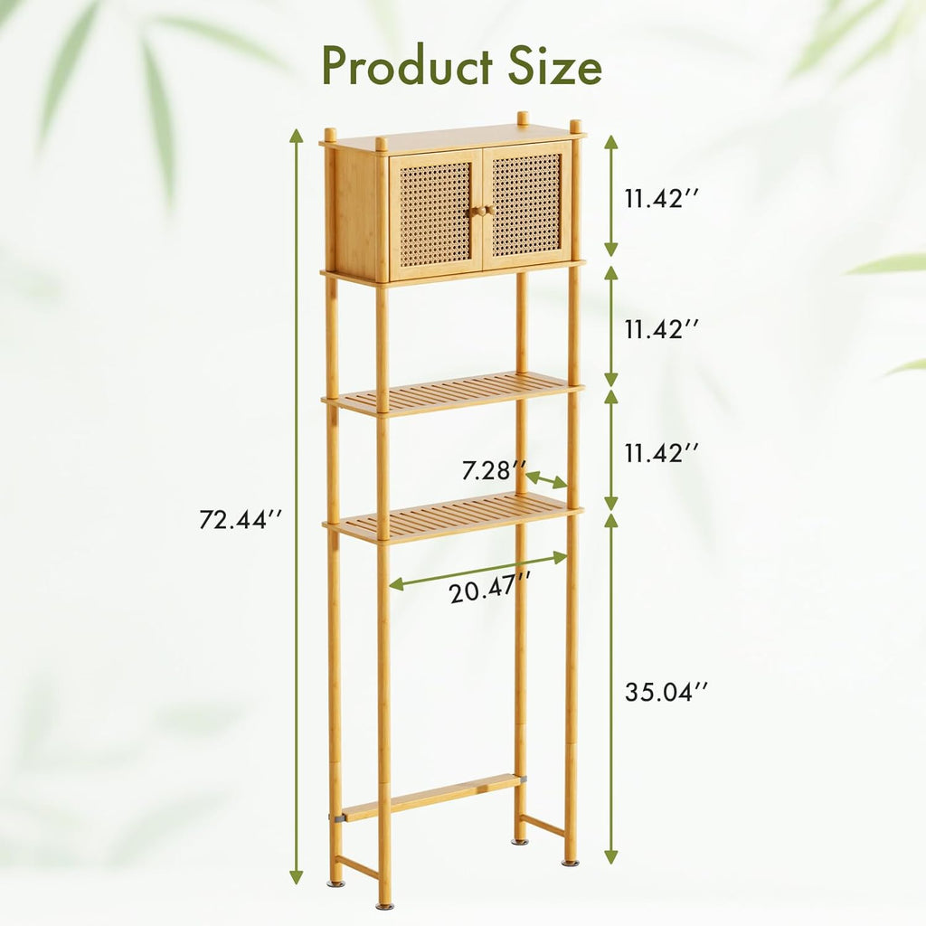 Over The Toilet Storage Cabinet Bamboo, 4-Tier Over Toilet Organizer Rack Freestanding Toilet Shelf for Bathroom, Laundry, Space Saver, Natural Color