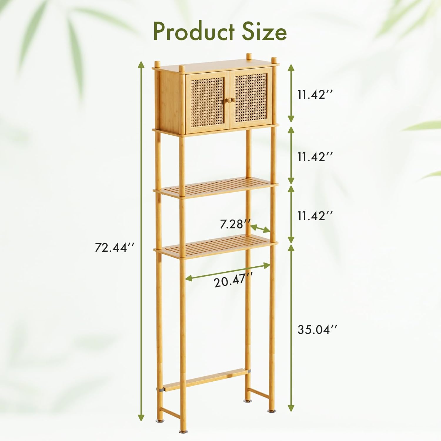 Over The Toilet Storage Cabinet Bamboo, 4-Tier Over Toilet Organizer Rack Freestanding Toilet Shelf for Bathroom, Laundry, Space Saver, Natural Color