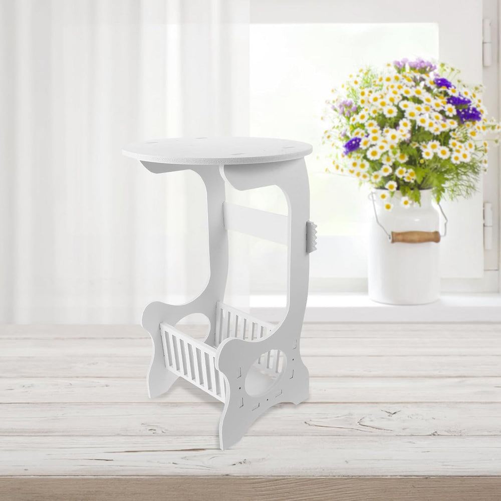 Small Round End Table White Nightstand Sofa Side Table Compact Wooden Plastic...