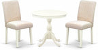 East West Furniture AMAB3-LWH-02 3 Piece Dining Room Furniture Set Contains a Round Dining Table with Pedestal and 2 Light Beige Linen Fabric Upholstered Chairs, 36x36 Inch, Linen White