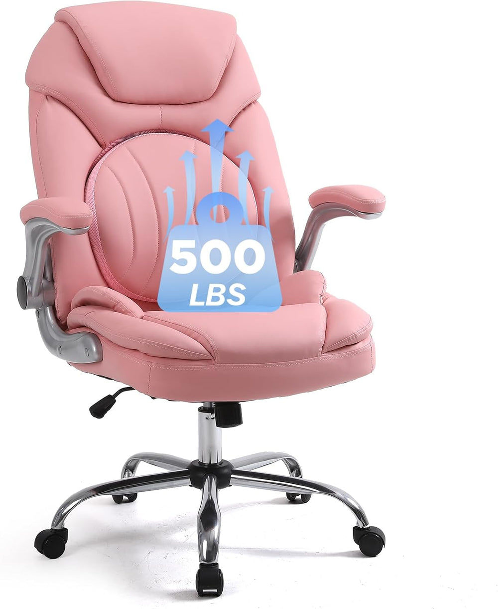 Plus Size Criss Cross Wide Comfy Office Desk Chair with Back Support, Pink | ...