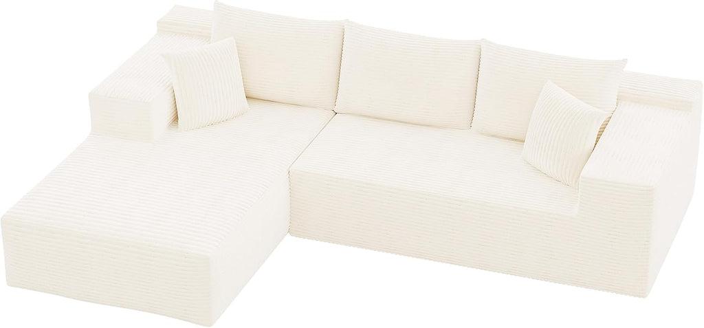 YESHOMY Boneless Couches for Living Room, 108" Sectional Modular Sectional Sofa with Deep Seat, Cloud Comfy Couch with L-Shape Chaise, Easy Assembly (Corduroy, Cream)