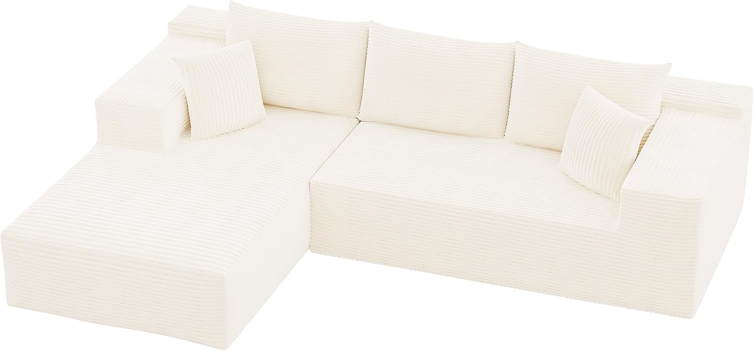 YESHOMY Boneless Couches for Living Room, 108" Sectional Modular Sectional Sofa with Deep Seat, Cloud Comfy Couch with L-Shape Chaise, Easy Assembly (Corduroy, Cream)