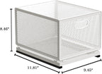 Sliding Cabinet Basket Organizer Drawer Self Adhesive Slide out Pantry Shelves Heavy Duty Carbon Steel Slide Cabinet Storage Basket with Handle for Bathroom Kitchen Home