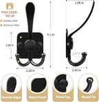 VIS'V 3 Prong Coat Hooks Wall Mount, Metal Self Adhesive Entryway Wall Hooks, 2 Mount Options, Black, 4 Pcs