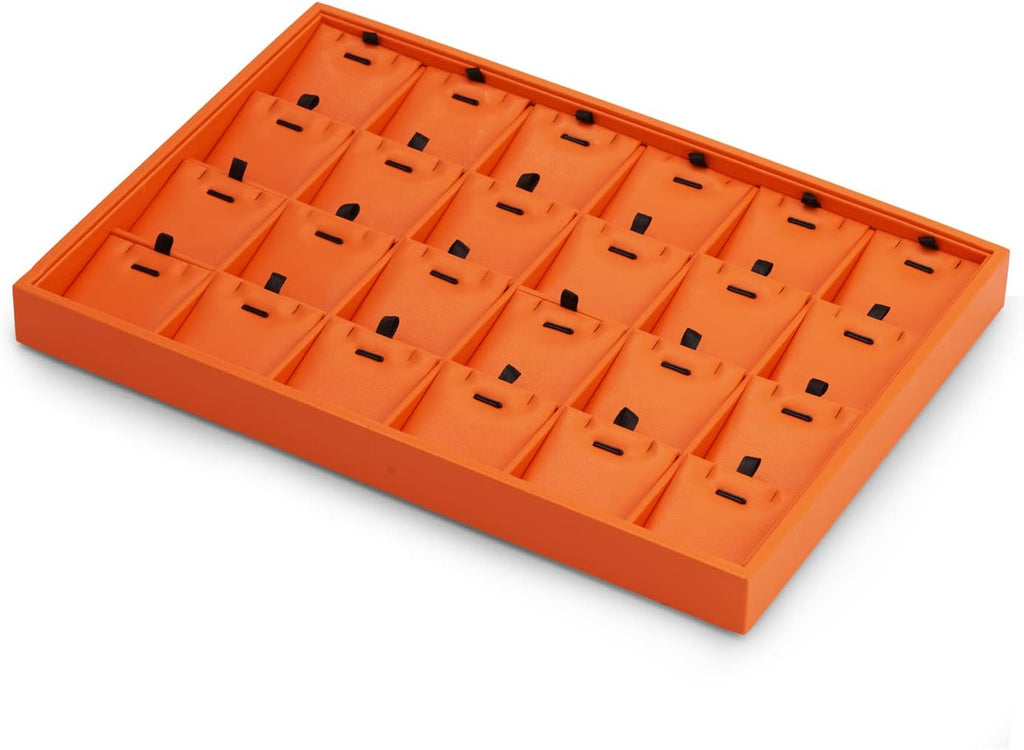 Oirlv Luxury Leather Jewelry Display Tray 24 Grid Jewelry Organizer Tray with Removable Inserts Necklace Pendant Storage
