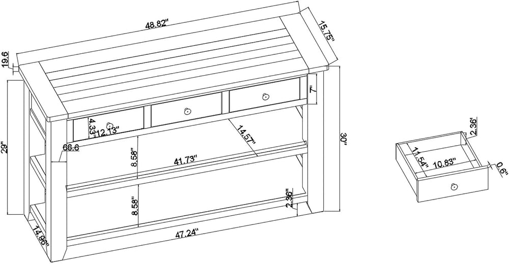RuiSiSi 48” Console Table with 3 Drawers and 2 Shelves, Farmhouse Wood Sofa T...