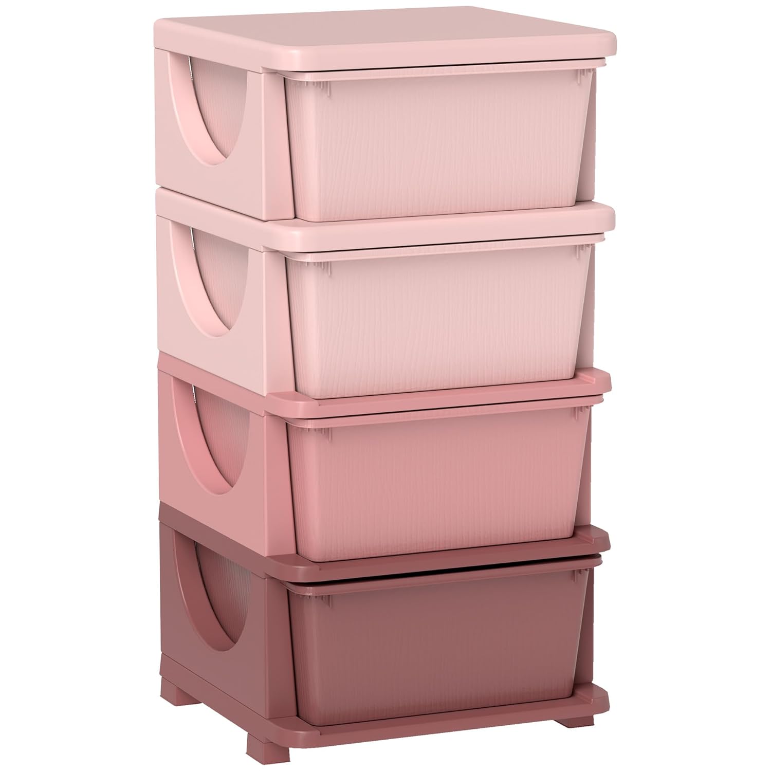 Qaba 4 Tier Kids Storage Unit, 4 Drawer Chest Toy Organizer Plastic Bins for Kids Bedroom Nursery Kindergarten Living Room for Boys Girls Toddlers, Pink