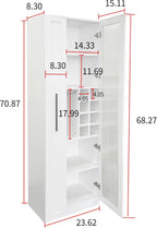 Kitchen Pantry Cabinet with Pull-Out Shelves, Farmhouse Storage Cabinet with Glass Doors, Freestanding Pantry Organizer and Bar Cabinet for Kitchen, Dining Room & Living Room, White