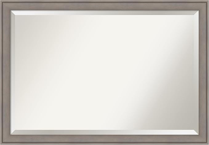Amanti Art Grey Wall Mirror 28x40 Greywash Rectangle Bathroom Mirror for Wall Decor Living Room, Large Country Rustic Wood Frame, Hangs Horizonally and Vertically, Bathroom Decor, Beveled Edge