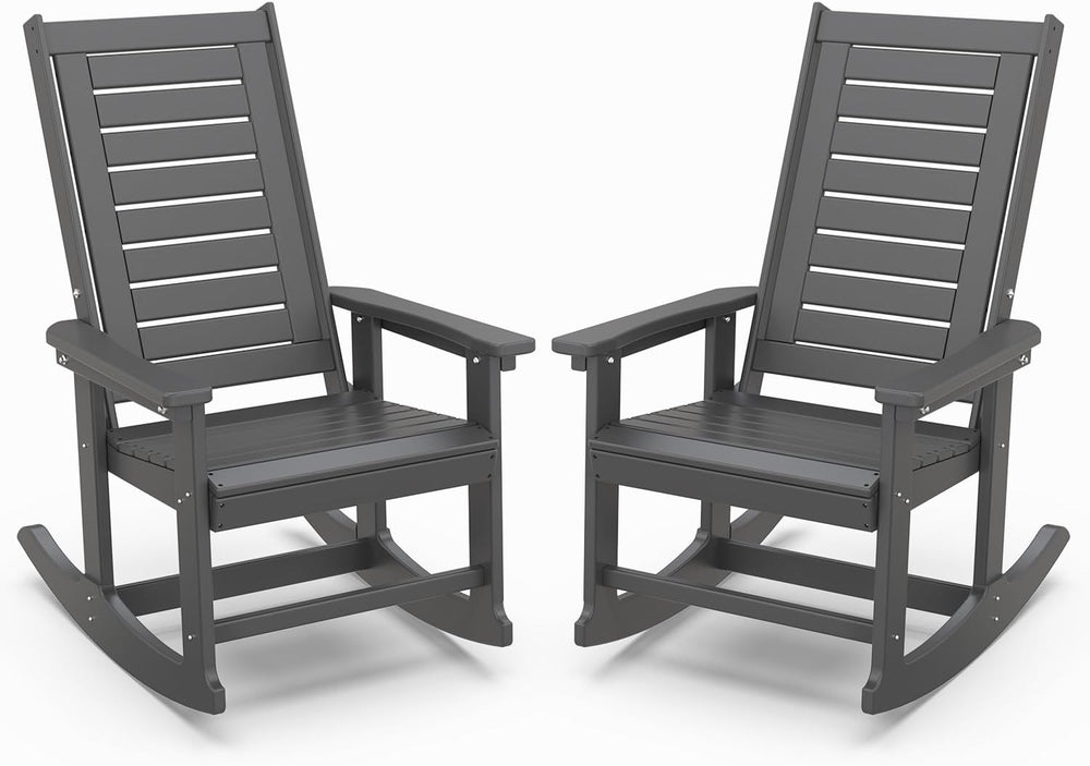 IVY&LANE Outdoor Rocking Chairs Set of 2 | Porch-Rockers | Grey | HDPE Pl...