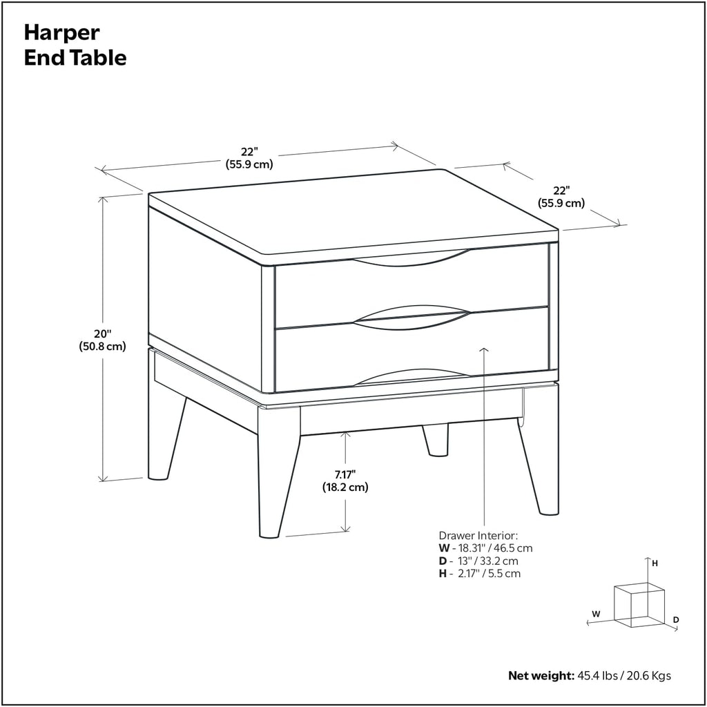 SIMPLIHOME Haynes 16" Wide Solid Wood Round End Table in White Wash | Mid-century modern side table with 2 drawers, tapered legs, and notched handles; accent table for living rooms.