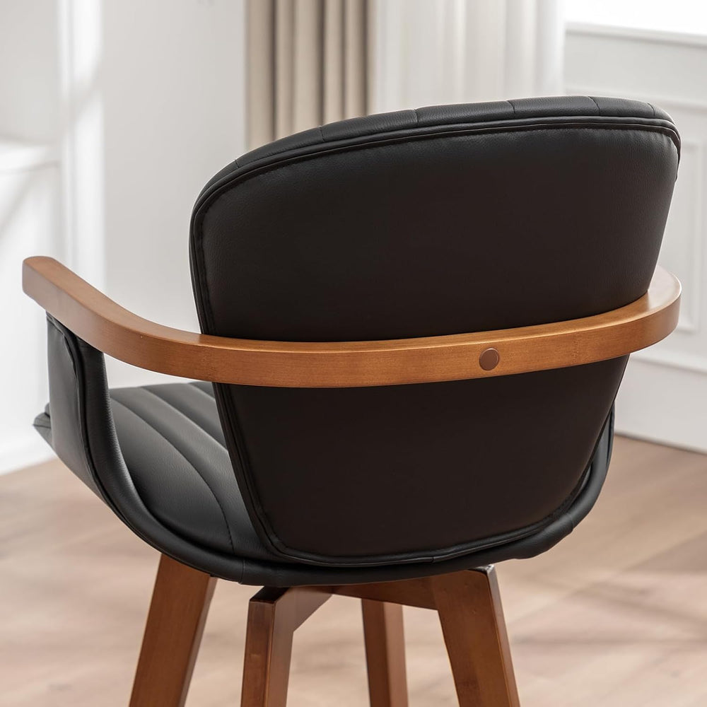 LUNLING 30” Bar Height Stools,Mid Century Modern Bar Stools,Black PU Leather ...