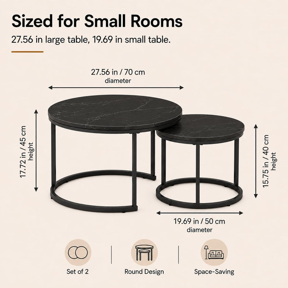 Nesting Coffee Table Set of 2，Black + Black | 27.6'' Industrial Coffe...