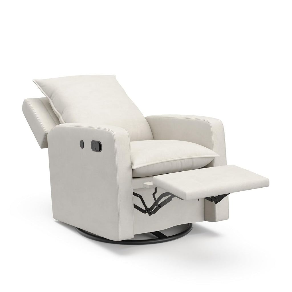 Storkcraft Timeless Recliner Swivel Glider with USB Charging Ports, Ivory | USB-C and USB-A Charging Port, 360-Degree Metal Swivel Base, Manual Extending Foot Rest, Glider Rocking Chair
