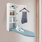 Wall Mounted Ironing Board Cabinet, Built-in Foldable Ironing Board, Wall Ironing Boards with Mirror and 2 Hooks for Home, Apartment & Small Spaces