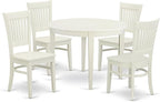 East West Furniture BOVA5-LWH-W 5 Piece Dining Room Furniture Set Includes a Round Kitchen Table and 4 Dining Chairs, 42x42 Inch, Linen White