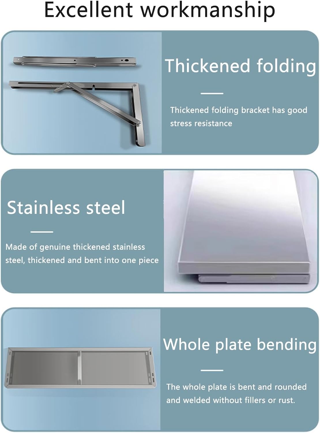 304 stainless steel folding table, wall-mounted folding table, kitchen storage shelf, made of food-grade stainless steel material, suitable for living room, balcony, bathroom, or laundry room.(80*30cm