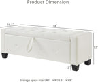 48" Storage Ottoman Bench, Ivory White | Faux Leather, Lift Top, For Living Room & Bed End, Upholstered Tufted PU