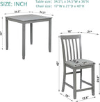 KEIKI 5-Piece Counter Height Dining Table Set with Square Table and 4 Upholstered Vertical Slatted Backrset Chair, for 4 Person, Modern Wooden Table Set, Easy Assembly, for Kitchen, Dining Room, Gray