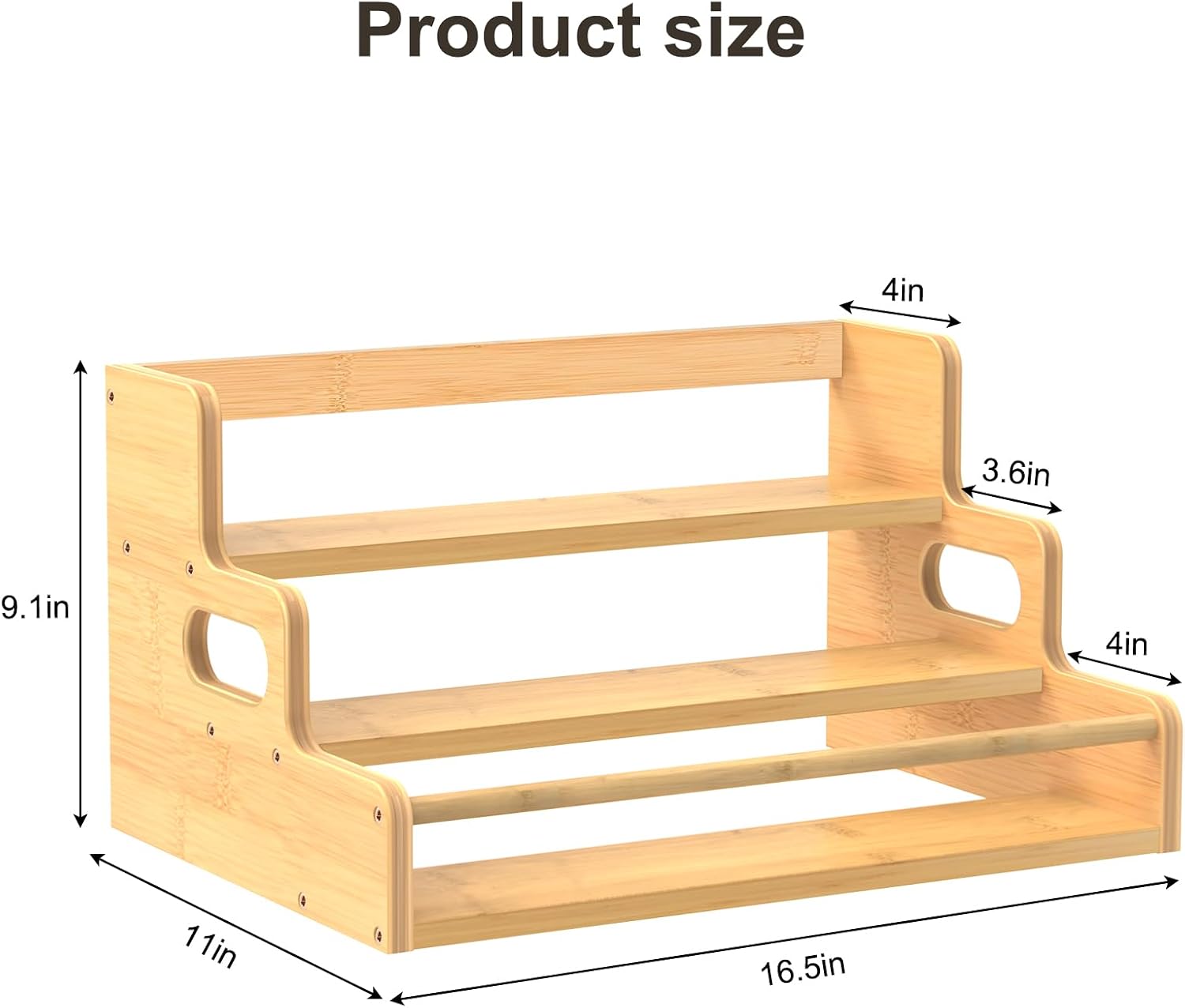 Bamboo Liquor Bottle Display Shelf, 3 Step Countertop Wine Rack, Bar Bottle Stand with Handles & Guardrail, Retro Mini Display Rack for Syrup, Wine, Dressing, Home Kitchen Cafe, Natural