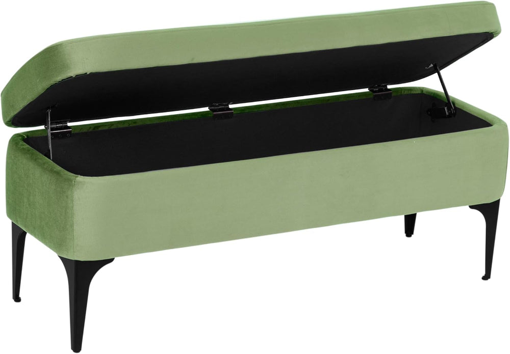 HomePop Upholstered Storage Bench with Metal Leg, 42" W, Green Velvet