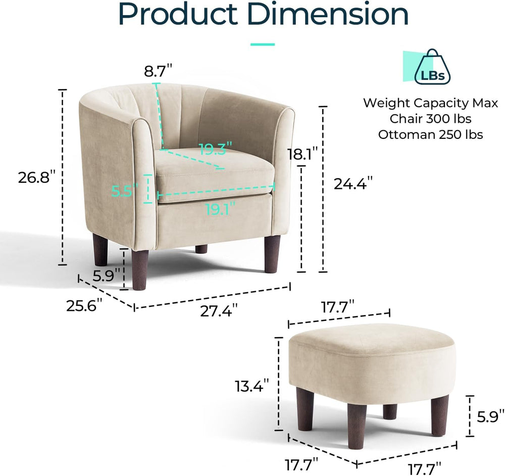 LINSY Accent Chair with Ottoman, Modern Barrel Chair Small Armchair Reading C...