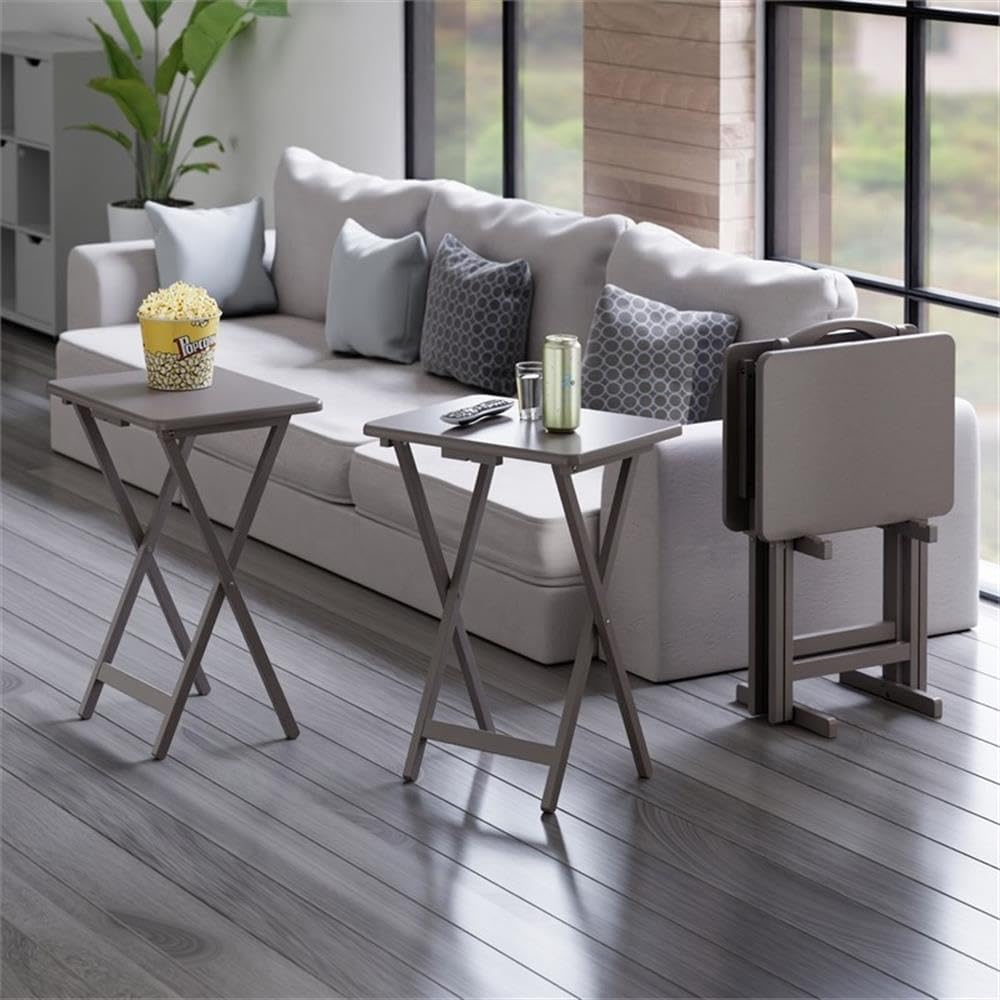 Pemberly Row Solid Wood 5-Pc Snack Table Set, Oyster Gray Finish, Rectangular...