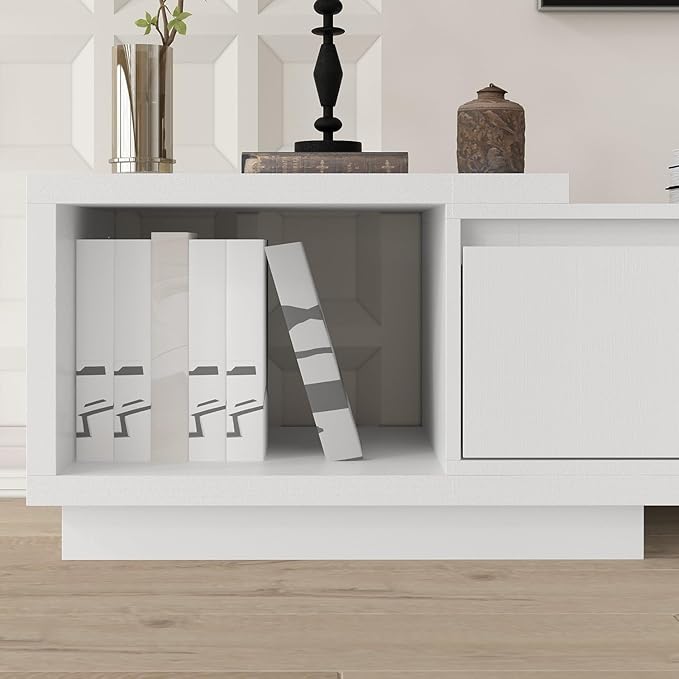 FAMAPY Extendable TV Console Table Modern TV Cabinet with Drawers, Contemporary Entertainment Center Media Storage Console Table for Living Room White (65.4-106.3”W x 15.7”D x 15.4”H)