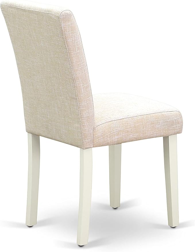 East West Furniture DMAB3-LWH-02 3 Piece Dining Table Set Contains a Round Dining Room Table with Dropleaf and 2 Light Beige Linen Fabric Upholstered Chairs, 42x42 Inch, Linen White
