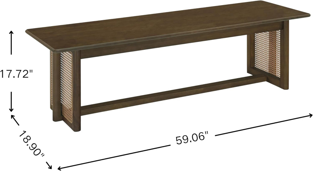 Merax Rustic Rubber Wood 59.06''L Rectangular Dining Bench with Ratta...